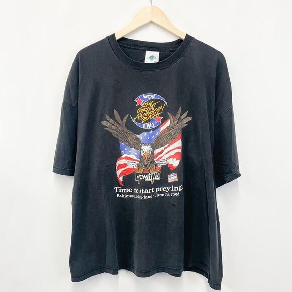 Vintage 90s Wcw Nwo Eagle Graphic Wrestling T-Shirt Black Mens XXL
